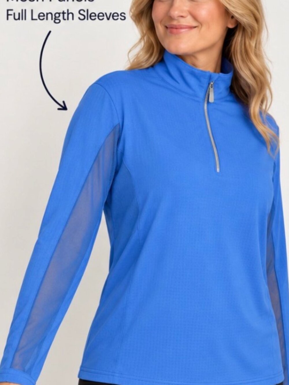 Blue Quarter Zip Athletic Golf Tennis Top Mesh Panels Size XL